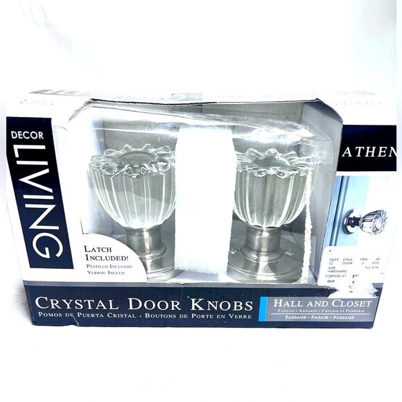 Athena Other - New ATHENA DECOR LIVING 2 Genuine Crystal Satin Nickel Hall/Closet Door Knobs